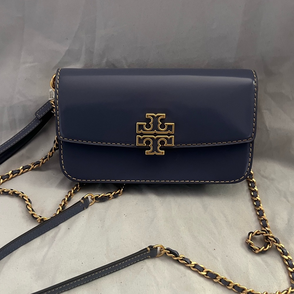Tory Burch BRITTEN Blue Patent Leather Crossbody Handbag